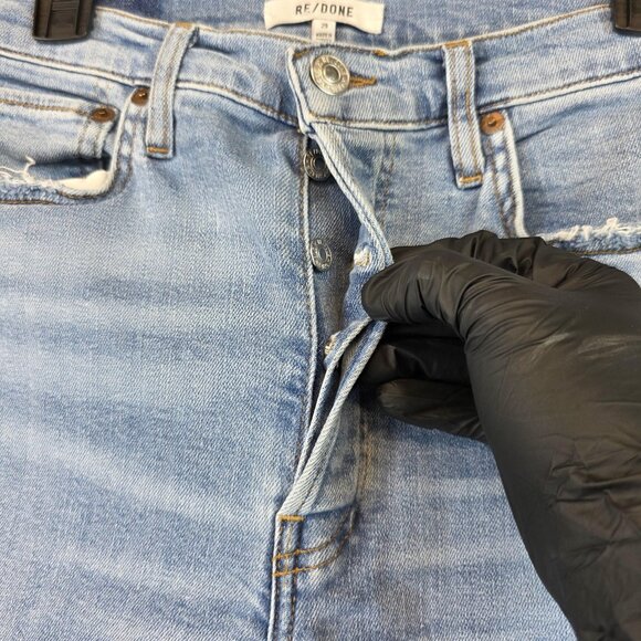 RE/DONE Jeans Womens 29 Blue Distressed Destroyed High Rise Button Fly Raw Hem - Picture 2 of 12